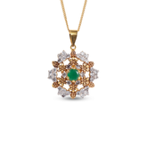 Gold-Plated Emerald & White Stone Floral Pendant Set